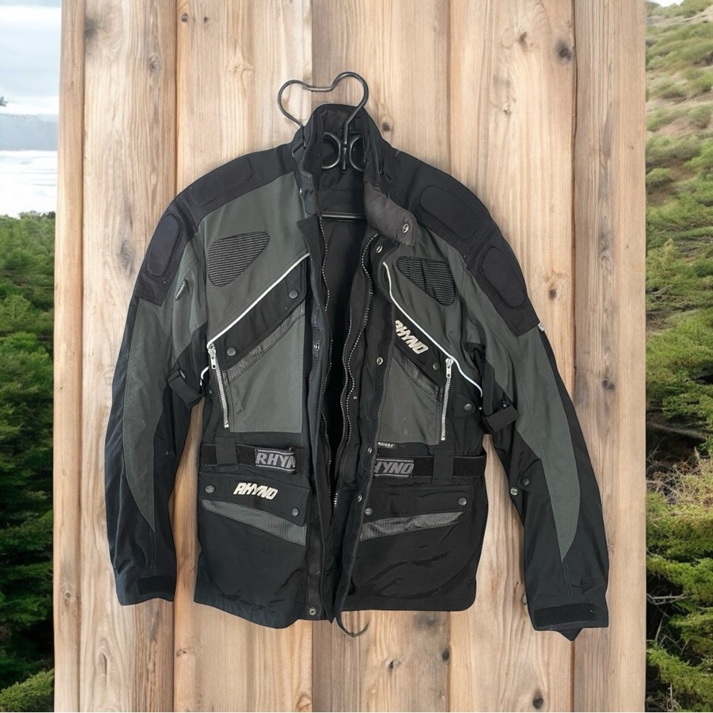 Rhyno Black Double Full-Zip Padded Armored Jacket Biker Motorcycle Men's XL